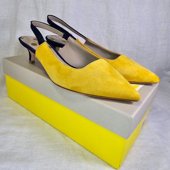Shoes   Boden Florrie Suede 2” Kitten Heel Slingbacks EU39.5 US8.5 Navy & Yellow - Picture 11 of 16